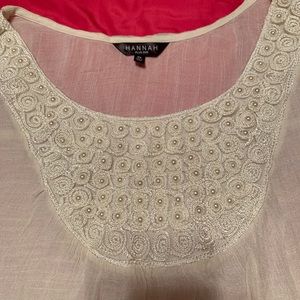 Off white light weight 1x top with pearl neckline